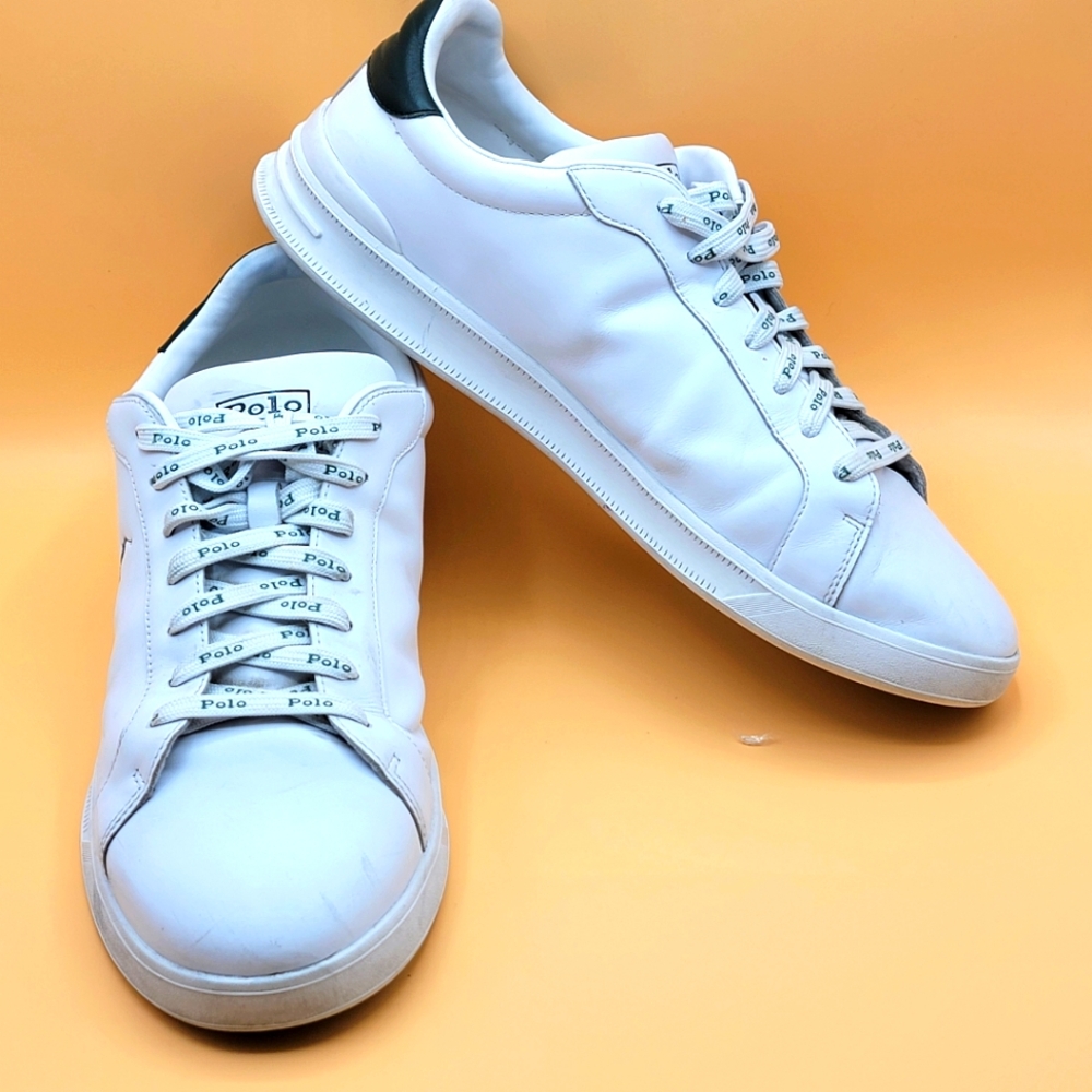 Polo by Ralph Lauren White w/ Green Trim Men's Sneakers SIZE 13. #1412‎
